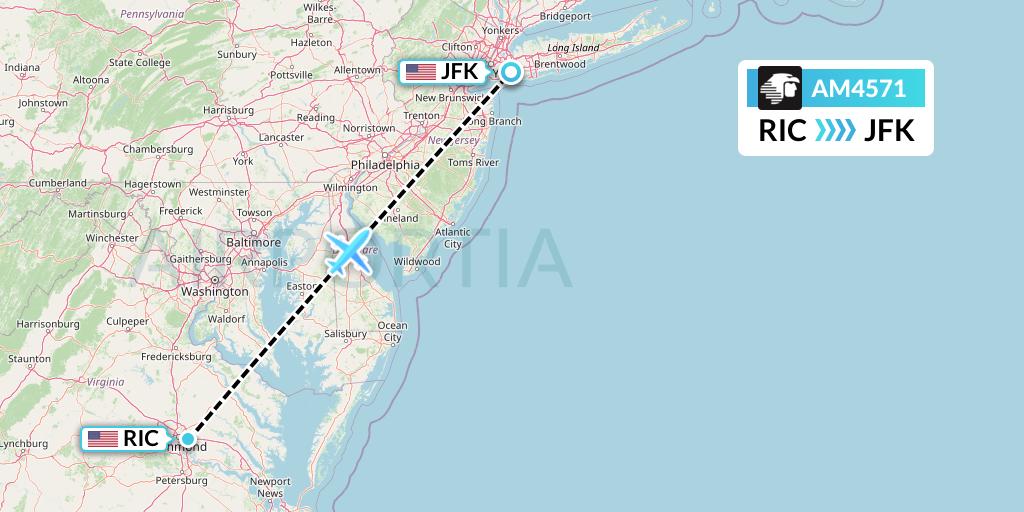 AM4571 Aeromexico Flight Map: Richmond to New York