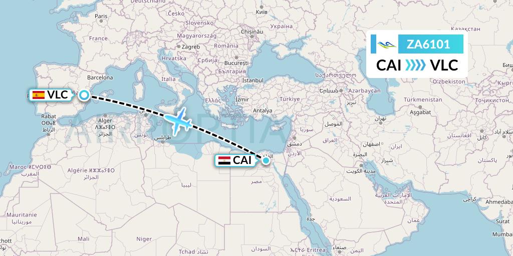 ZA6101 Sky Angkor Airlines Flight Map: Cairo to Valencia