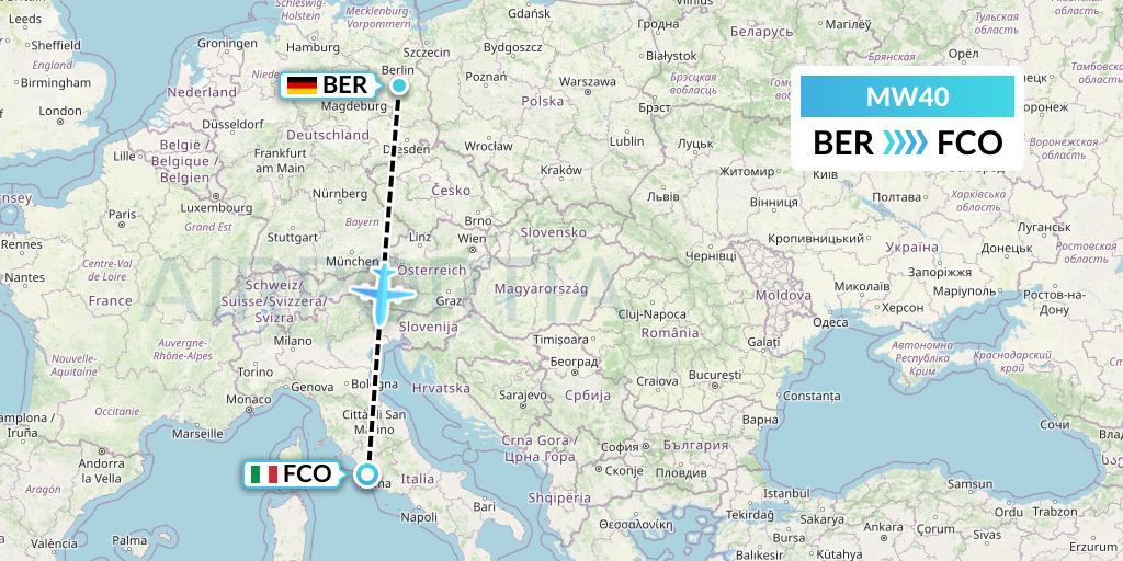 MW40 Mokulele Flight Service Flight Map: Berlin to Rome