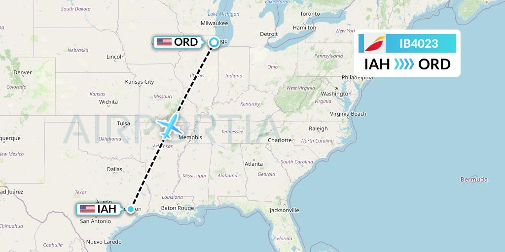 IB4023 Iberia Flight Map: Houston to Chicago