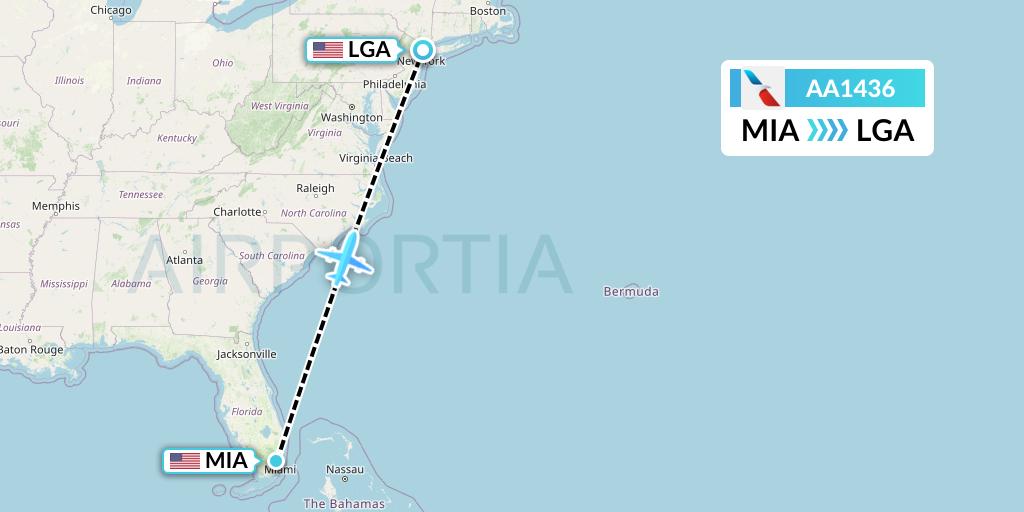 AA1436 American Airlines Flight Map: Miami to New York