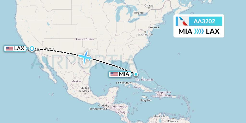 AA3202 American Airlines Flight Map: Miami to Los Angeles