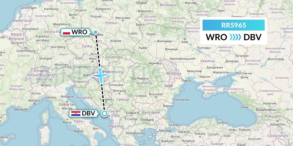 RR5965 Royal Air Force Flight Map: Wroclaw to Dubrovnik