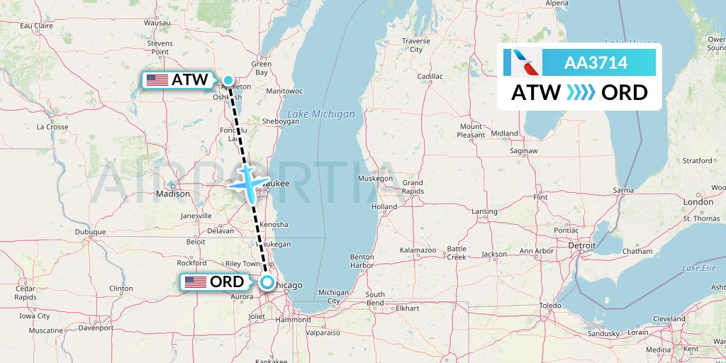 AA3714 American Airlines Flight Map: Appleton to Chicago