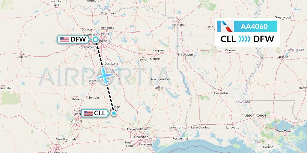 AA4060 American Airlines Flight Map: College Station to Dallas
