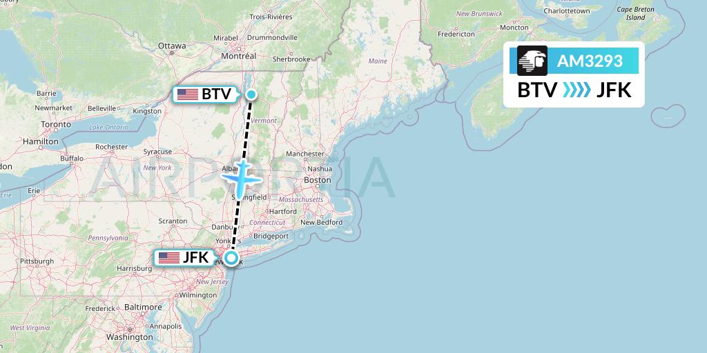 AM3293 Aeromexico Flight Map: Burlington to New York