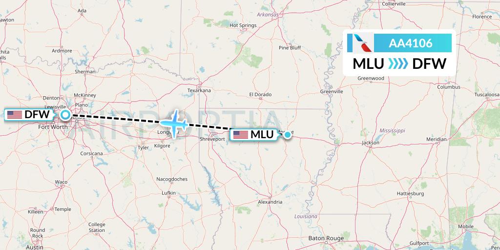 AA4106 American Airlines Flight Map: Monroe to Dallas