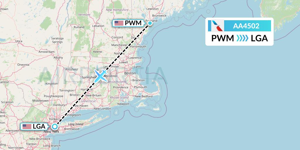 AA4502 American Airlines Flight Map: Portland to New York