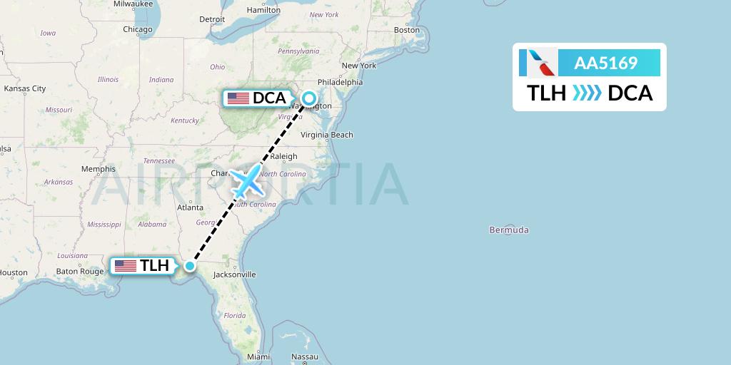 AA5169 American Airlines Flight Map: Tallahassee to Washington