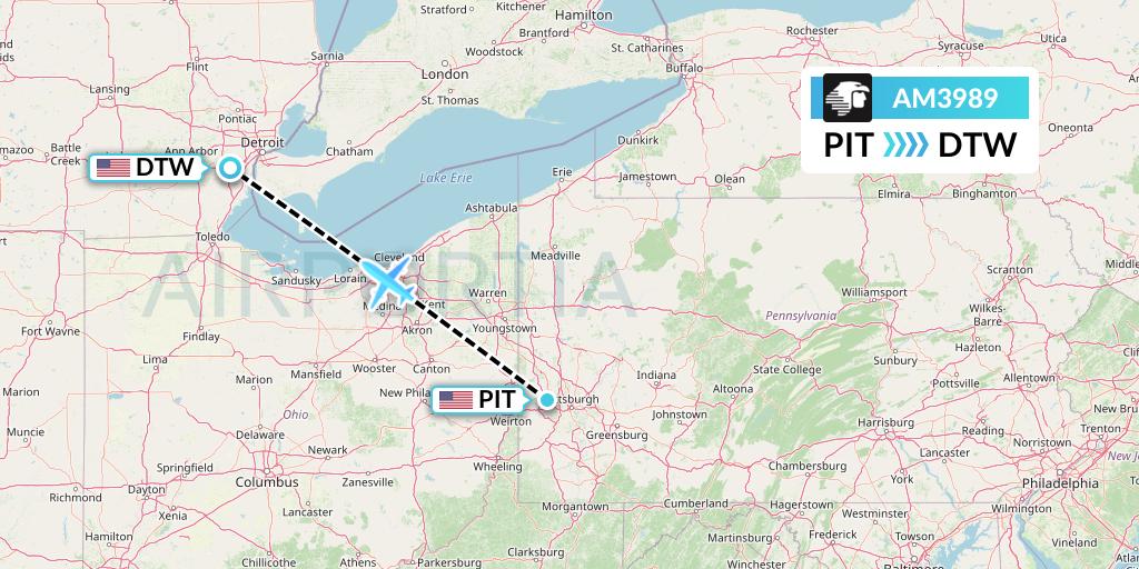 AM3989 Aeromexico Flight Map: Pittsburgh to Detroit