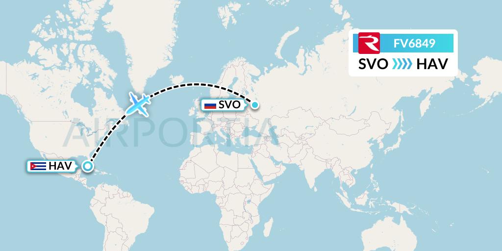 FV6849 Rossiya Flight Map: Moscow to Havana