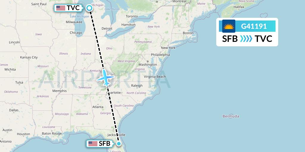 G41191 Allegiant Air Flight Map: Orlando to Traverse City