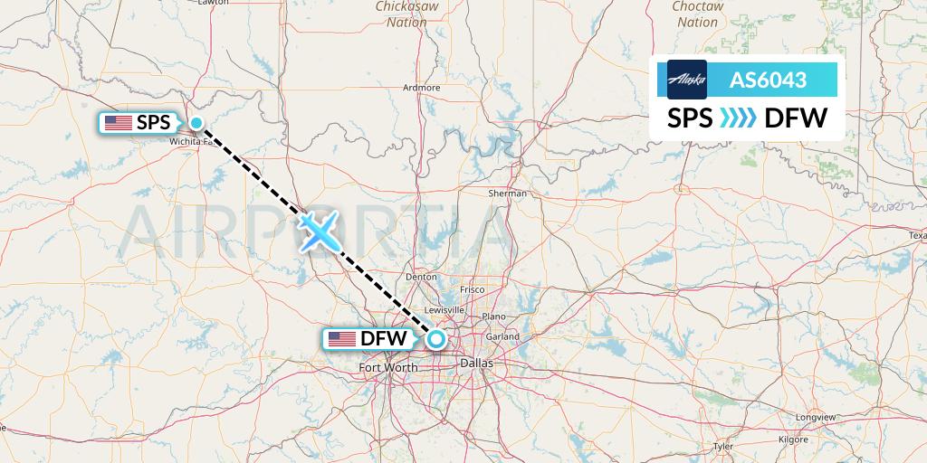 AS6043 Alaska Airlines Flight Map: Wichita Falls to Dallas