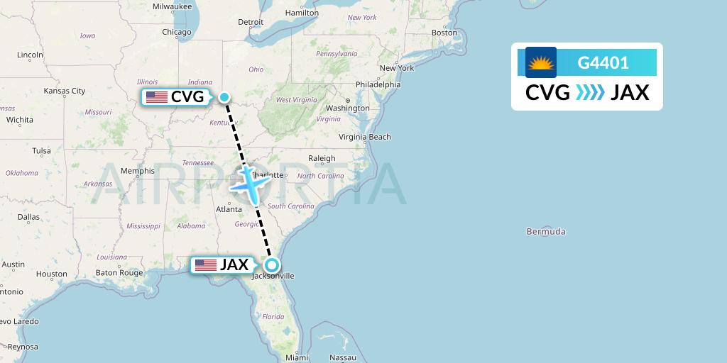 G4401 Allegiant Air Flight Map: Cincinnati to Jacksonville