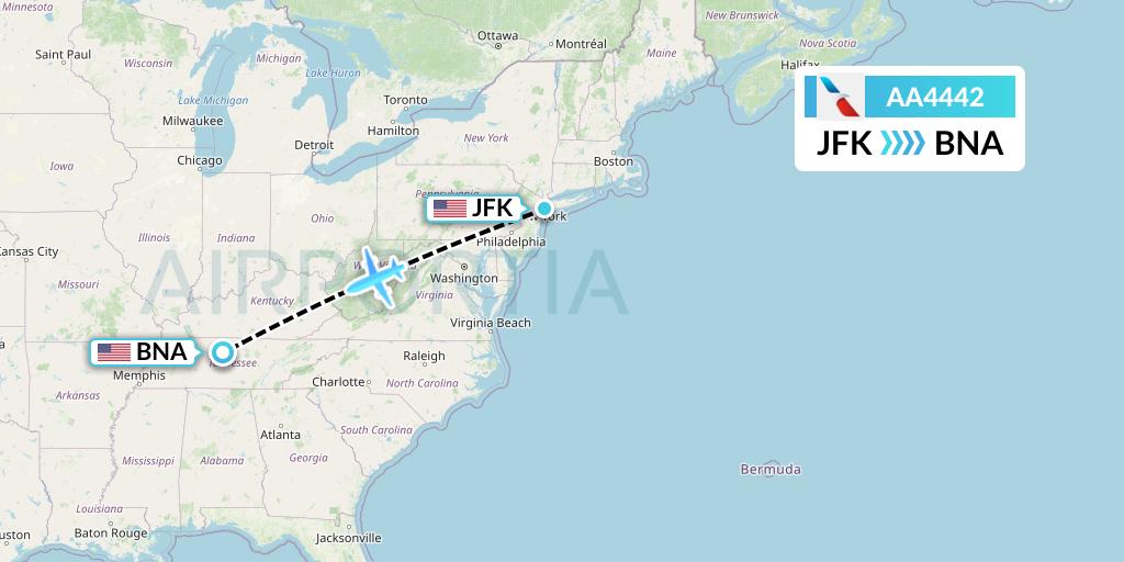 AA4442 American Airlines Flight Map: New York to Nashville