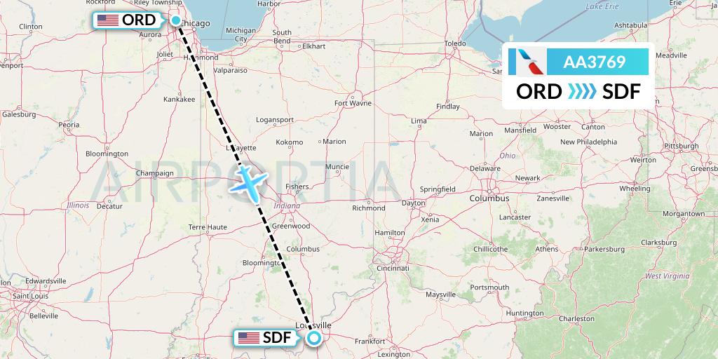 AA3769 American Airlines Flight Map: Chicago to Louisville