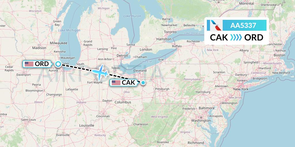 AA5337 American Airlines Flight Map: Akron to Chicago