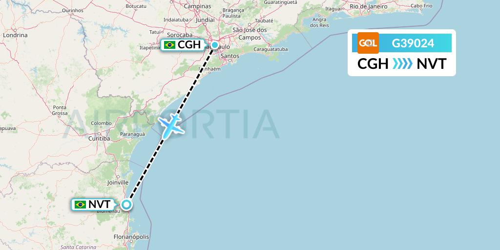 G39024 GOL Transportes Aeros Flight Map: Sao Paulo to Navegantes