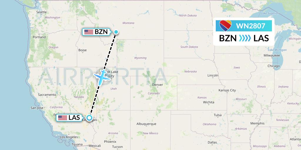 WN2807 Southwest Airlines Flight Map: Bozeman to Las Vegas