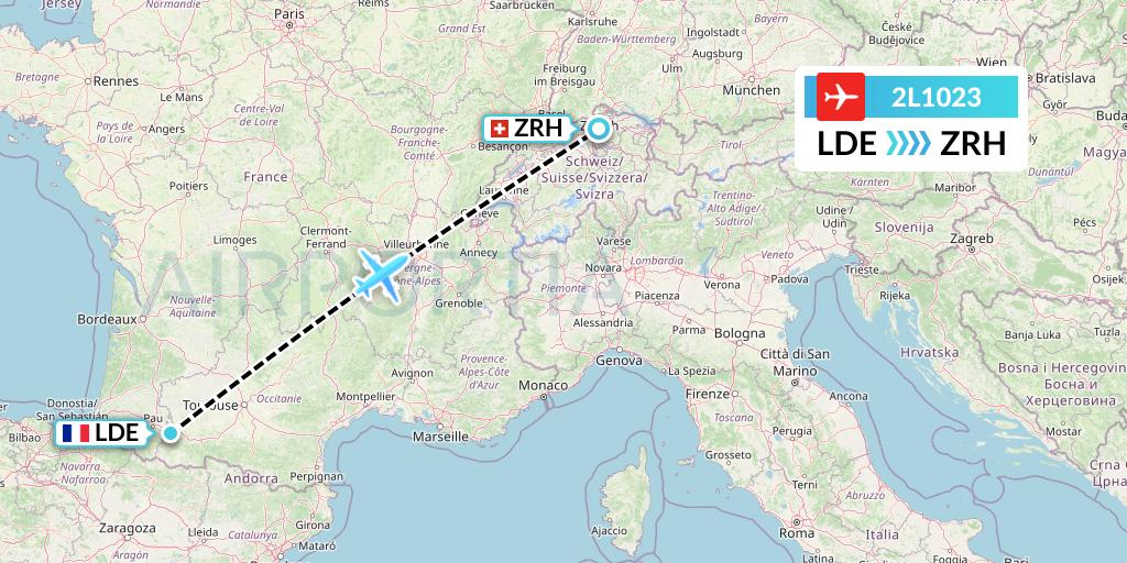 2L1023 Helvetic Airways Flight Map: Tarbes to Zurich