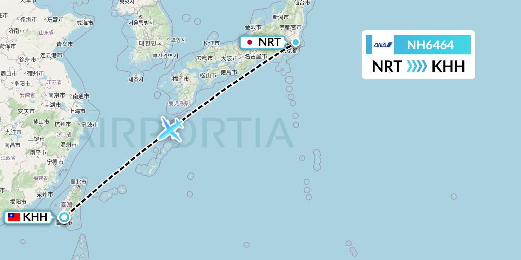 NH6464 All Nippon Airways Flight Map: Tokyo to Kaohsiung