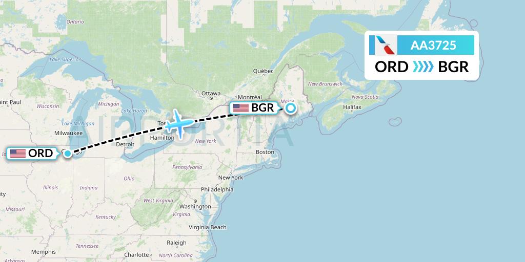 AA3725 American Airlines Flight Map: Chicago to Bangor
