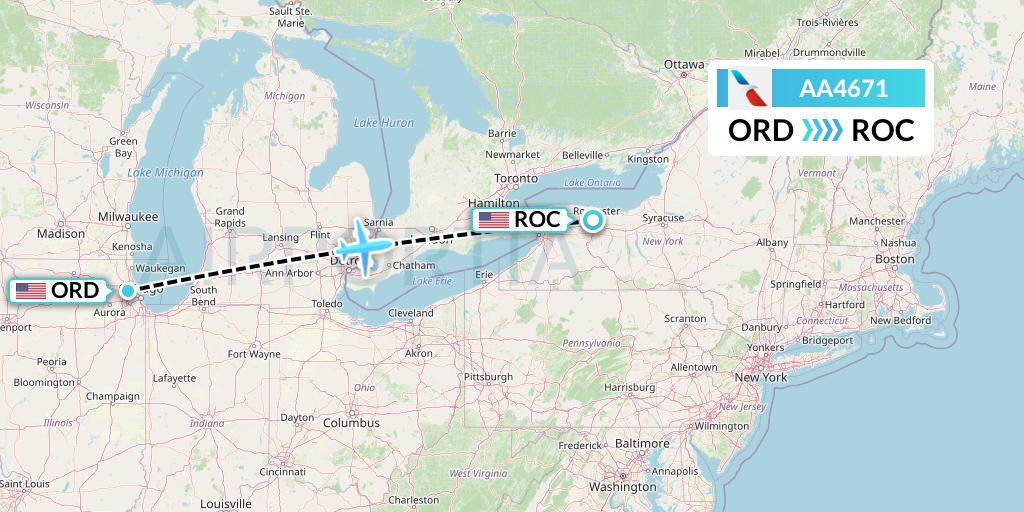 AA4671 American Airlines Flight Map: Chicago to Rochester