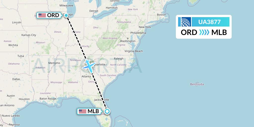 UA3877 United Airlines Flight Map: Chicago to Melbourne