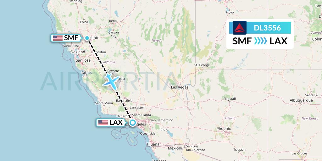 DL3556 Delta Air Lines Flight Map: Sacramento to Los Angeles