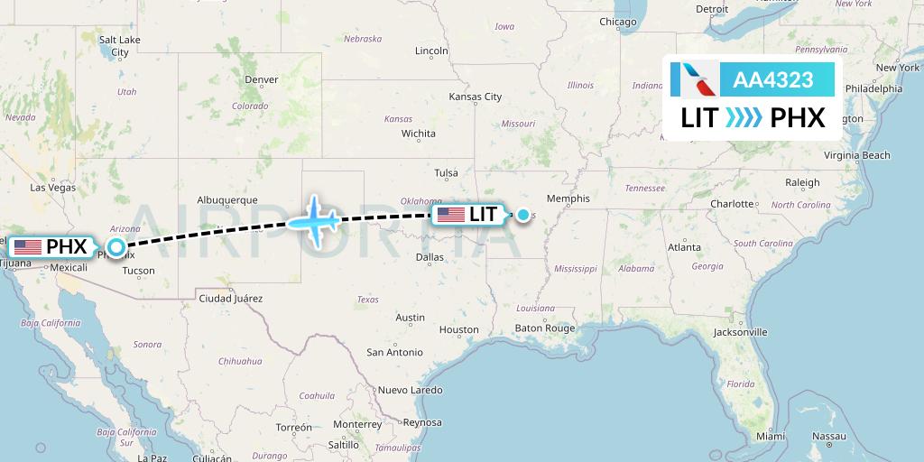 AA4323 American Airlines Flight Map: Little Rock to Phoenix