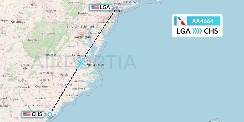 AA4664 American Airlines Flight Map: New York to Charleston