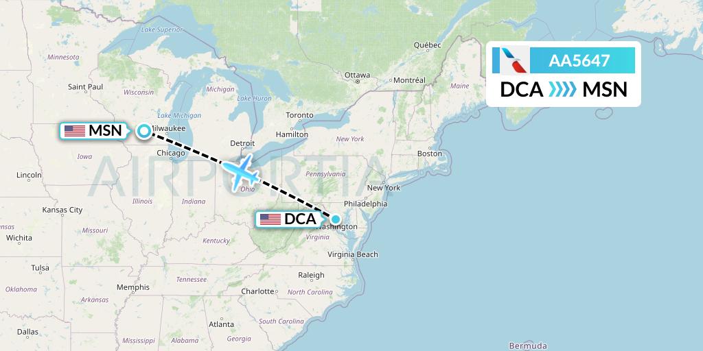 AA5647 American Airlines Flight Map: Washington to Madison
