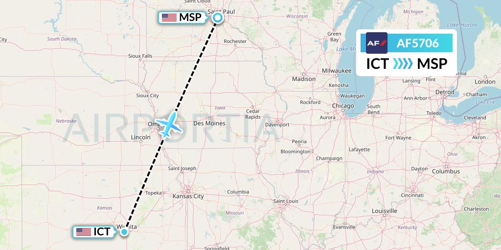 AF5706 Air France Flight Map: Wichita to Minneapolis
