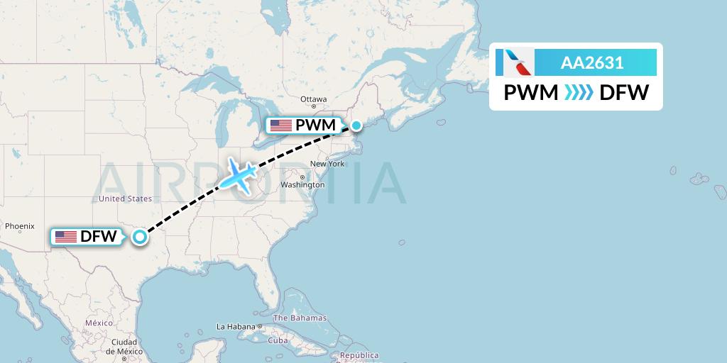 AA2631 American Airlines Flight Map: Portland to Dallas