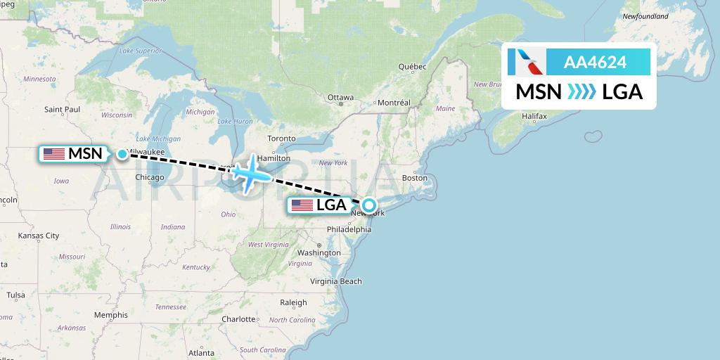 AA4624 American Airlines Flight Map: Madison to New York