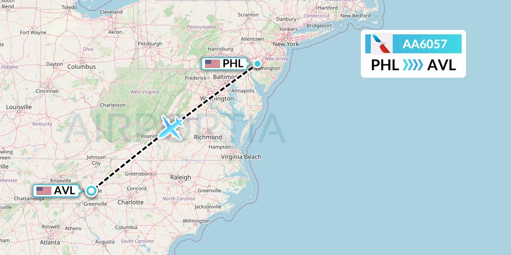 AA6057 American Airlines Flight Map: Philadelphia to Asheville