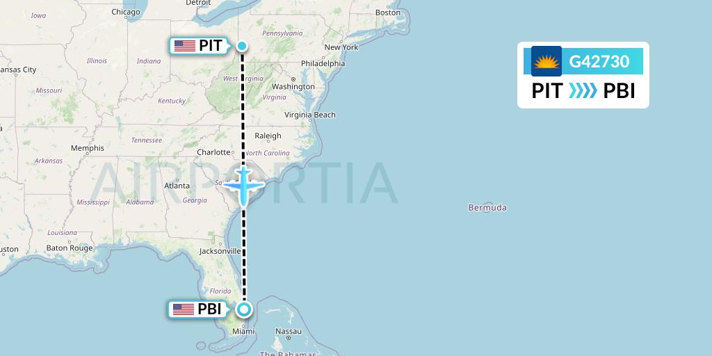 G42730 Allegiant Air Flight Map: Pittsburgh to West Palm Beach