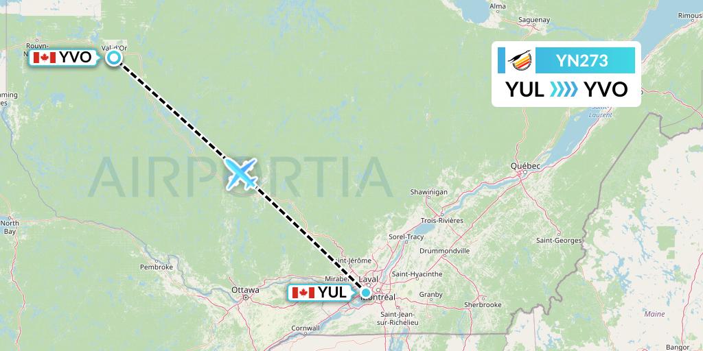 YN273 Air Creebec Flight Map: Montreal to Val-d'Or