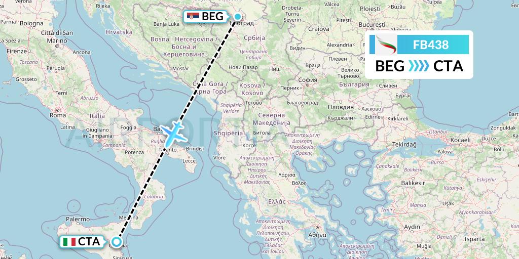 FB438 Bulgaria Air Flight Map: Belgrade to Catania