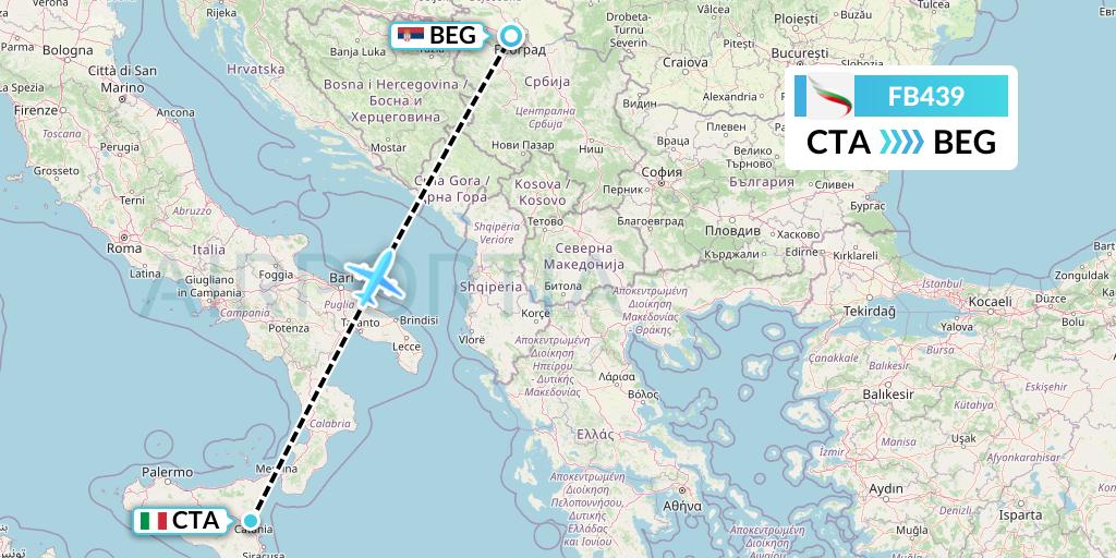 FB439 Bulgaria Air Flight Map: Catania to Belgrade