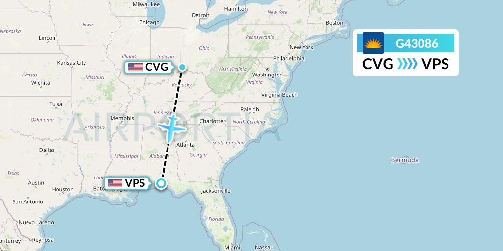 G43086 Allegiant Air Flight Map: Cincinnati to Valparaiso
