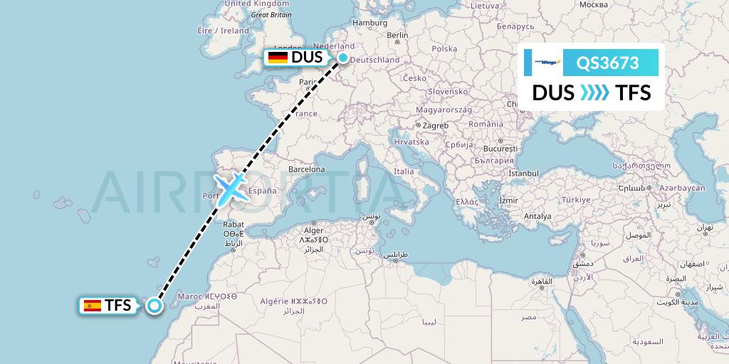 QS3673 Smartwings Flight Map: Dusseldorf to Tenerife