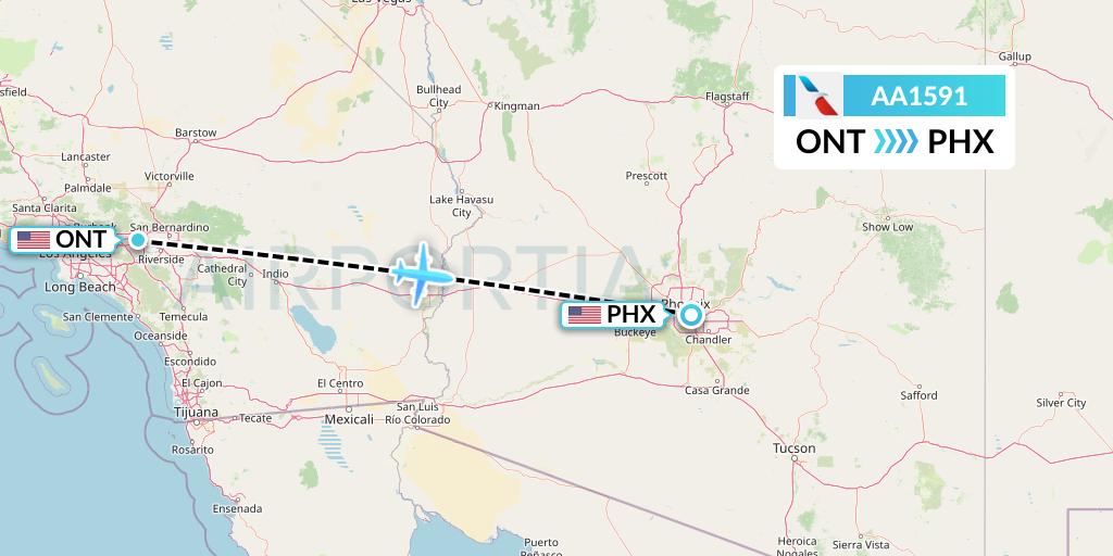 AA1591 American Airlines Flight Map: Ontario to Phoenix