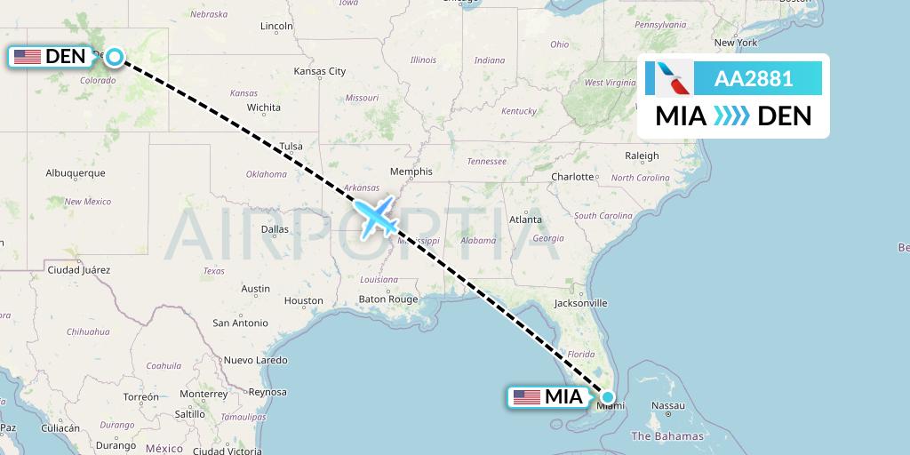AA2881 American Airlines Flight Map: Miami to Denver