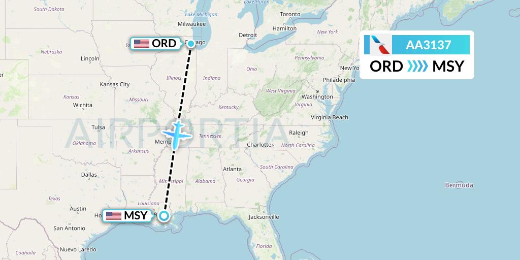 AA3137 American Airlines Flight Map: Chicago to New Orleans
