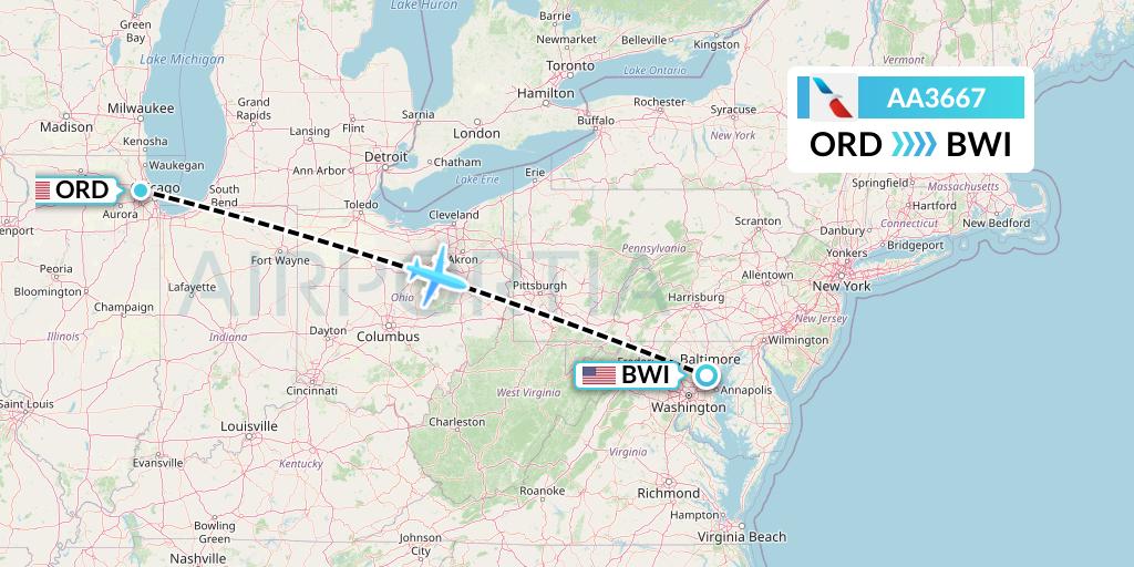 AA3667 American Airlines Flight Map: Chicago to Baltimore