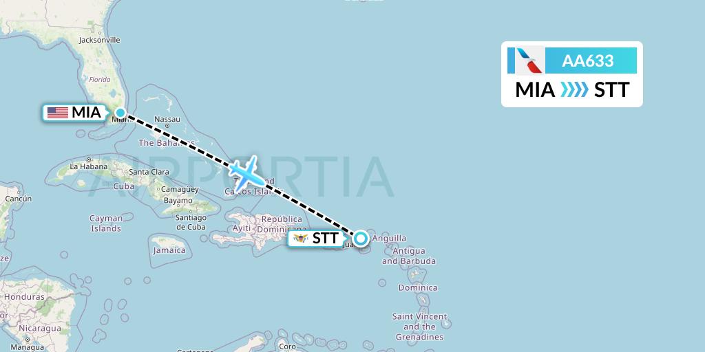 AA633 American Airlines Flight Map: Miami to St. Thomas