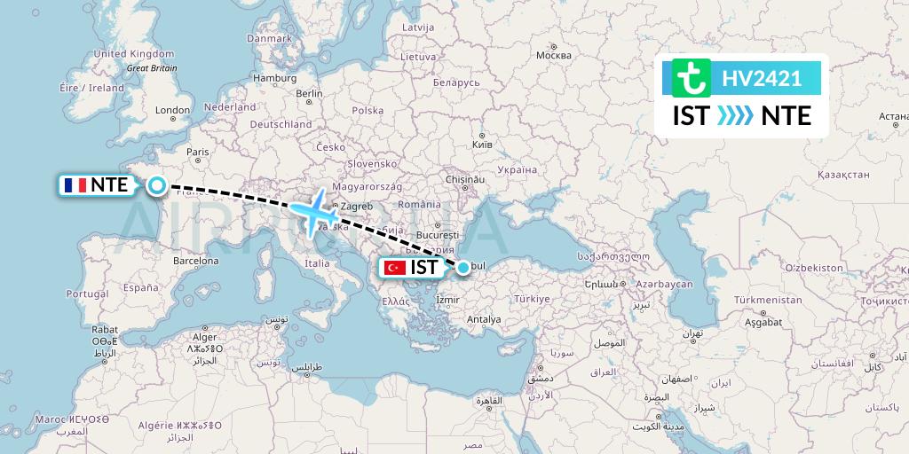HV2421 Transavia Flight Map: Istanbul to Nantes