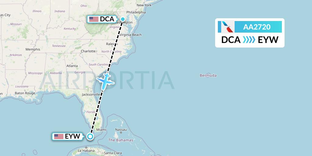 AA2720 American Airlines Flight Map: Washington to Key West