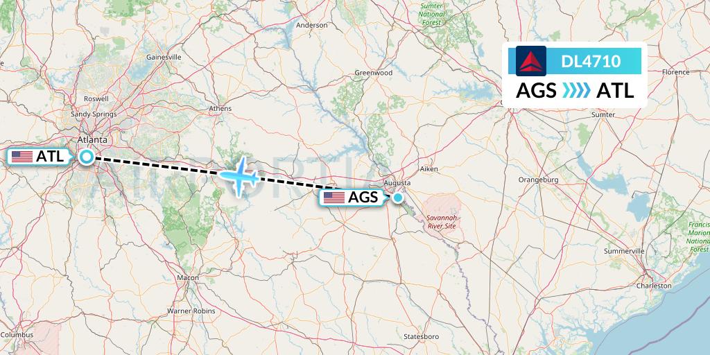 DL4710 Delta Air Lines Flight Map: Augusta to Atlanta